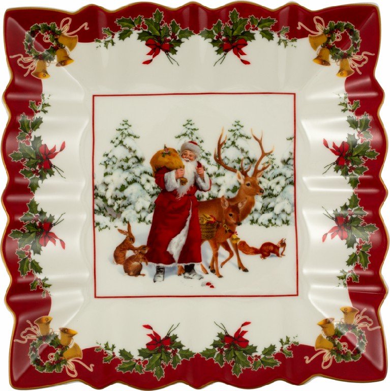 Ciotola quadrata Babbo Natale con animali del bosco Villeroy & Boch linea Toy's fantasy