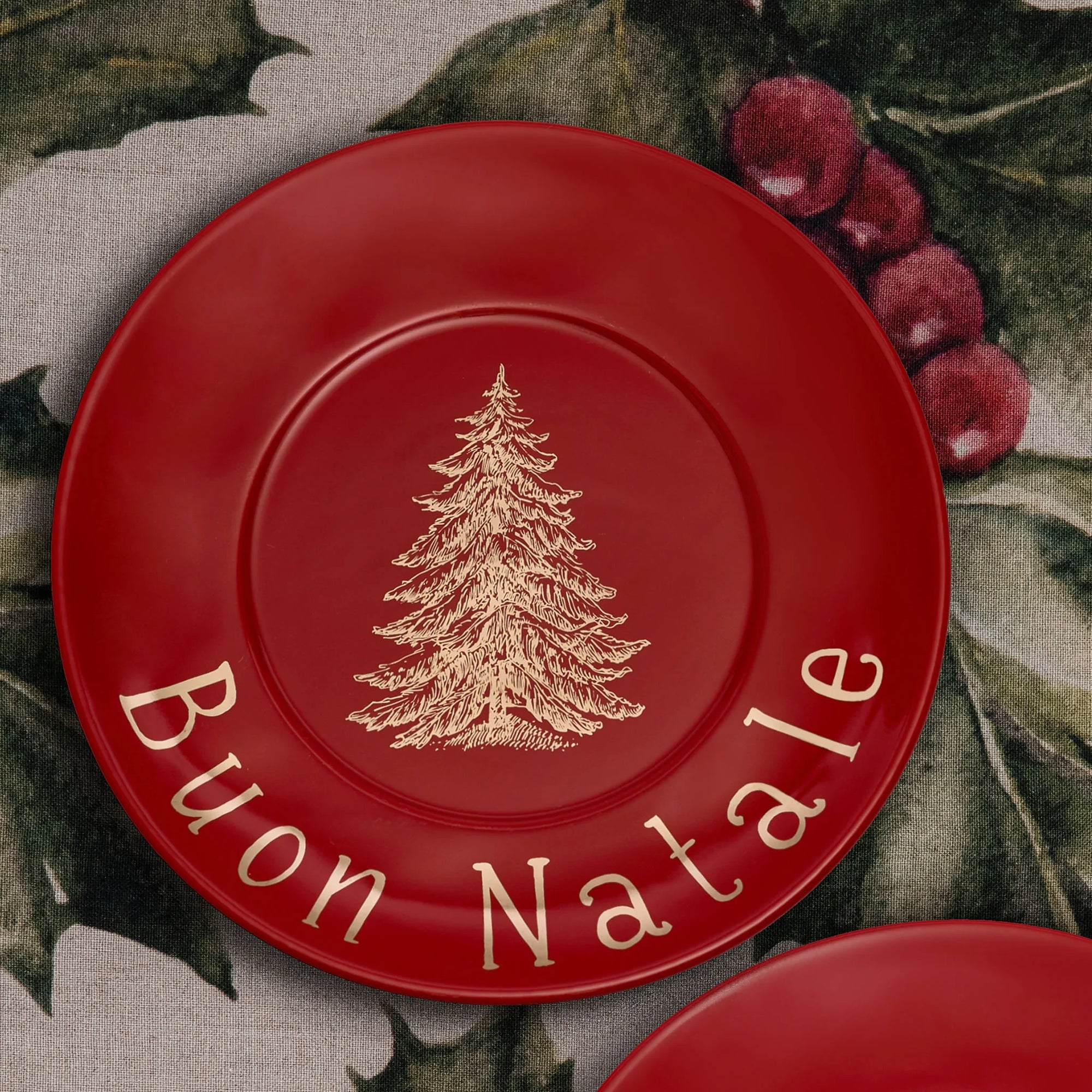 Set 2 piatti dessert rosso con scritta "Buon Natale". Simple Day