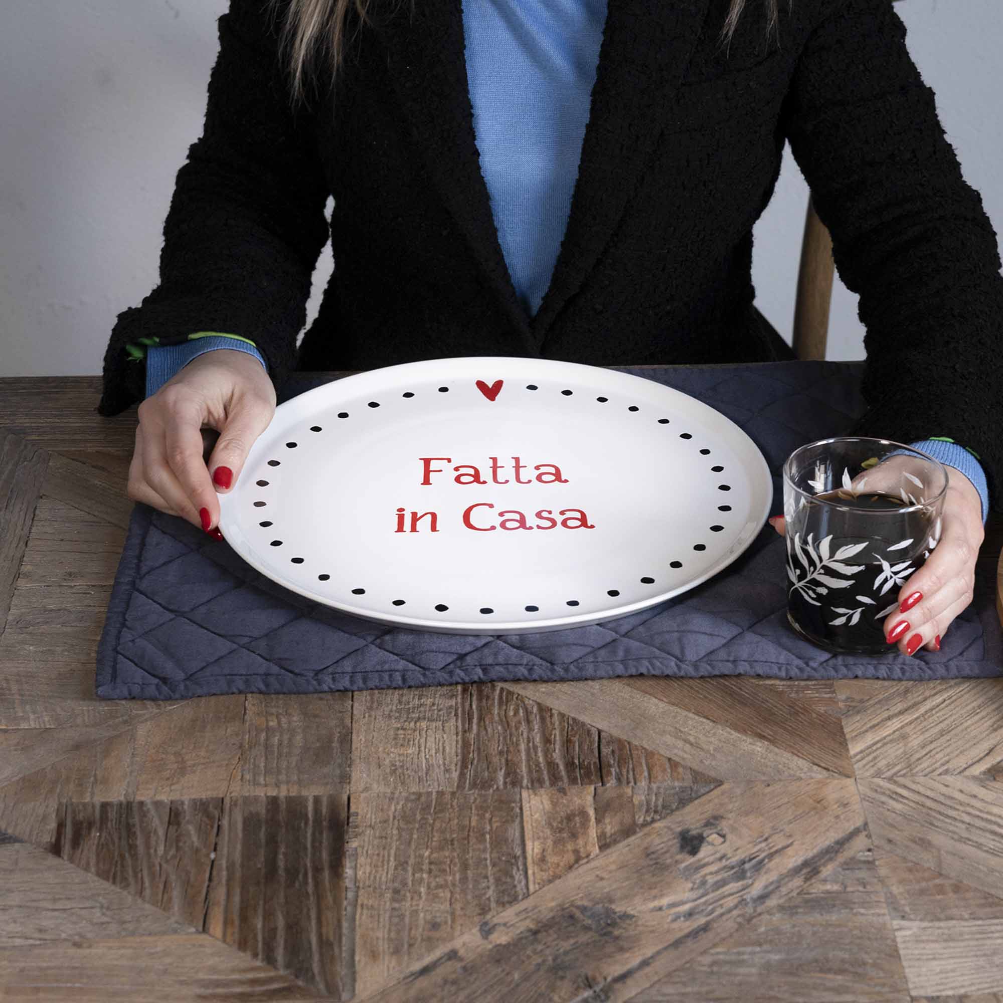 Piatto pizza in ceramica decoro "Fatta in casa". Simple day