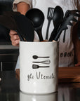 Portamestoli e posate bianco con decoro "Gli Utensili". Simple day