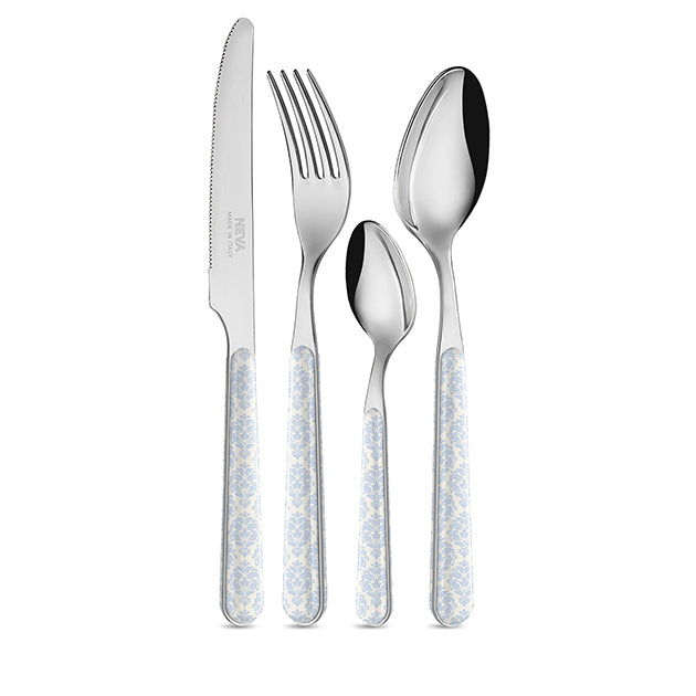 Cucchiaino dolce Linea DAMASCO acciaio inossidabile, con manico damasco azzurro. Neva Posate