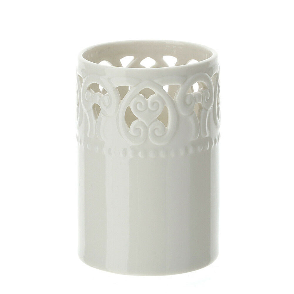 Portabicchieri, porcellana, traforata bianco, 8.5x12cm. Hervit Creations