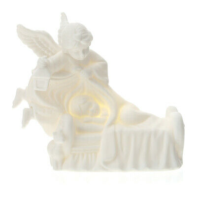 Lampada angelo custode letto bambino, porcellana bianca biscuit. Hervit Creations