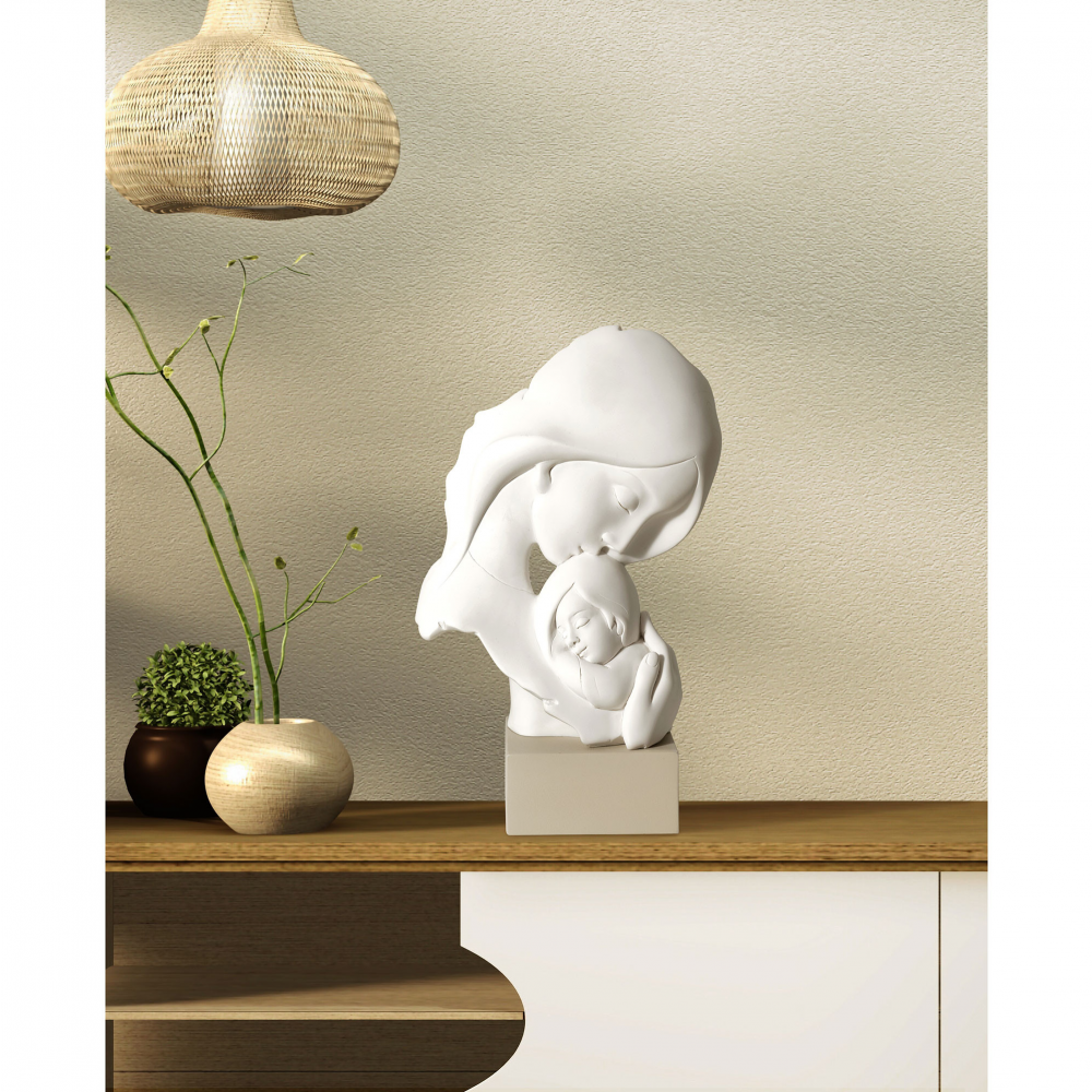 Scultura maternità face, H. 34 cm., bianco base nocciola. Bongelli