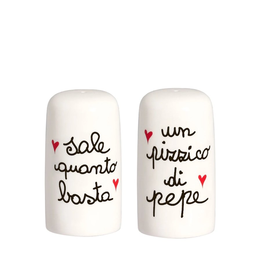 Set sale e pepe in gres decoro "Sale quanto basta" e "Un pizzico di Pepe" bianco con scritta in nero. Simple day