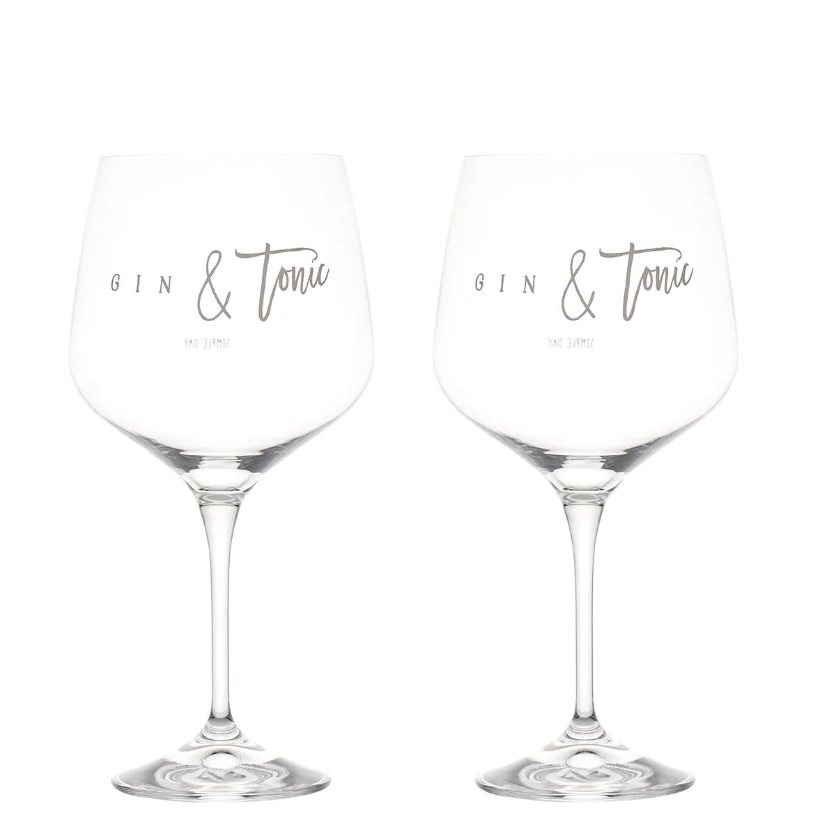 Set 2 calici decoro &quot;Gin &amp;amp; Tonic&quot;, trasparente con scritta in bianco. Simple day