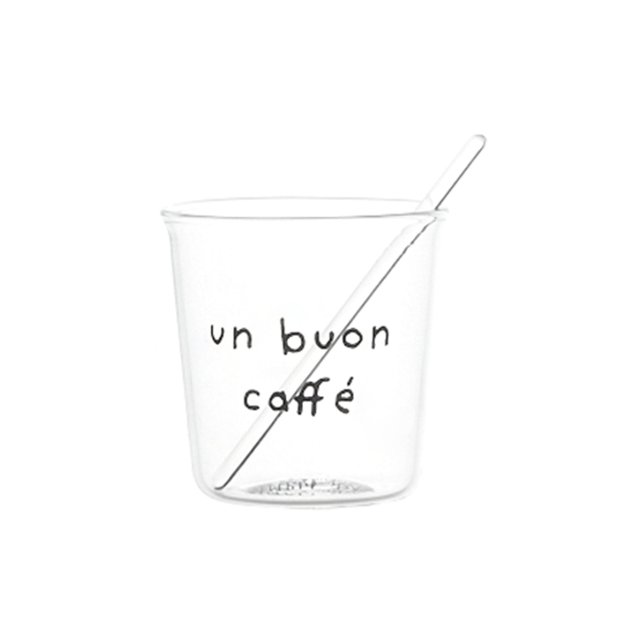 Set 4 bicchierini espresso in vetro borosilicato decoro "Un Buon caffè" trasparente. Simple day