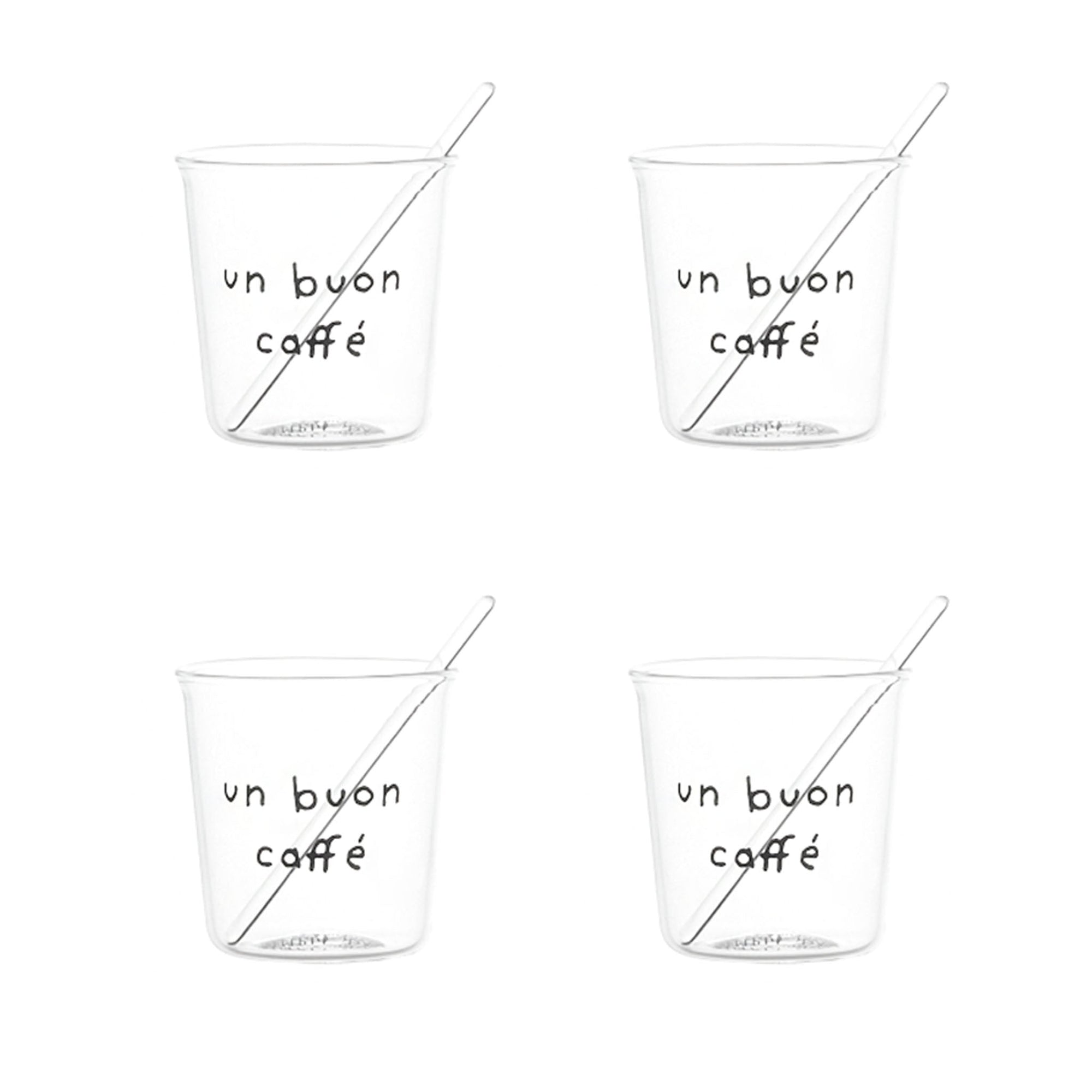 Set 4 bicchierini espresso in vetro borosilicato decoro "Un Buon caffè" trasparente. Simple day