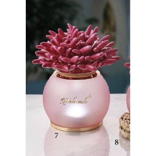 Lampada sfera grande anemone, colore fucsia, in porcellana Capodimonte. Melaverde