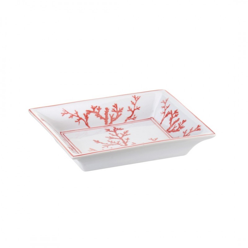 Svuotatasche rettangolare, in porcellana con disegni corallo. L'oca nera