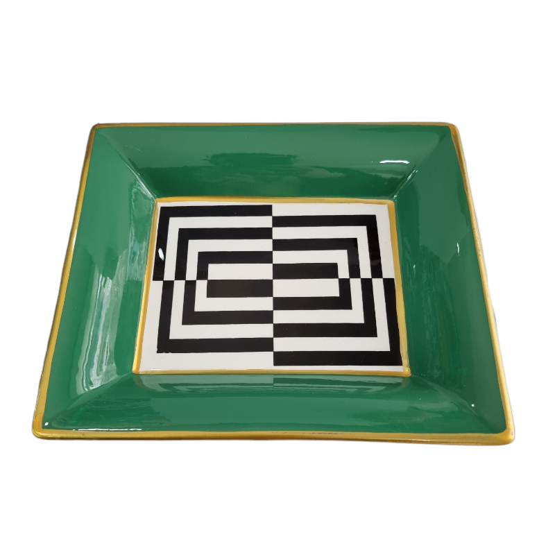 Svuotatasche rettangolare "Vogue", in Porcellana, colore bianco nero e verde. Marca Fade