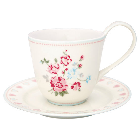 Tazza caffè con piattino Linea Sonia colore bianco. Greengate