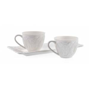 Set 2 tazzine con vassoio porcellana bisquit bianco. Emò Italia