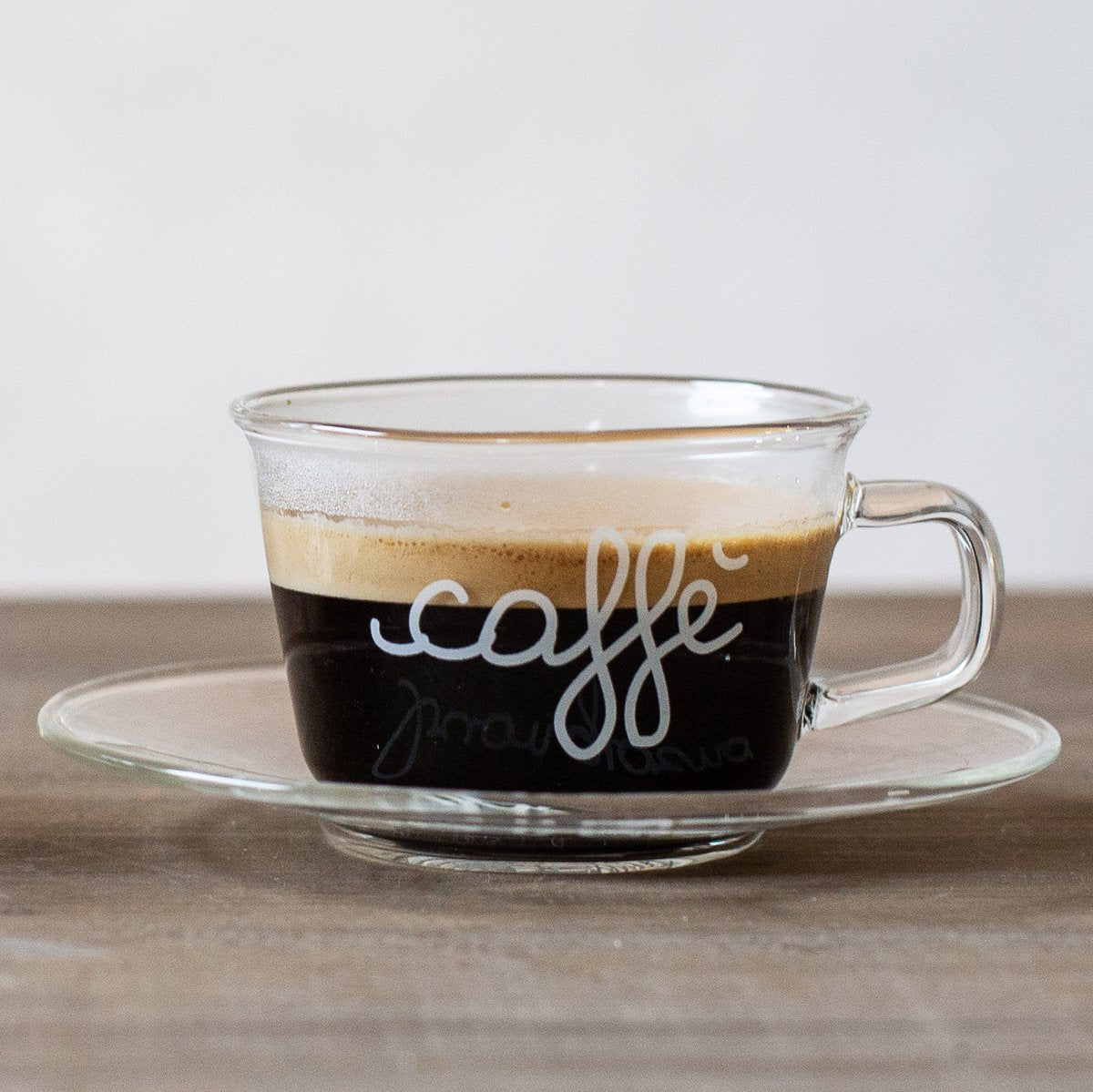 Set 2 tazze caffè espresso in vetro borosilicato decoro "Pausa caffè" trasparente. Simple day