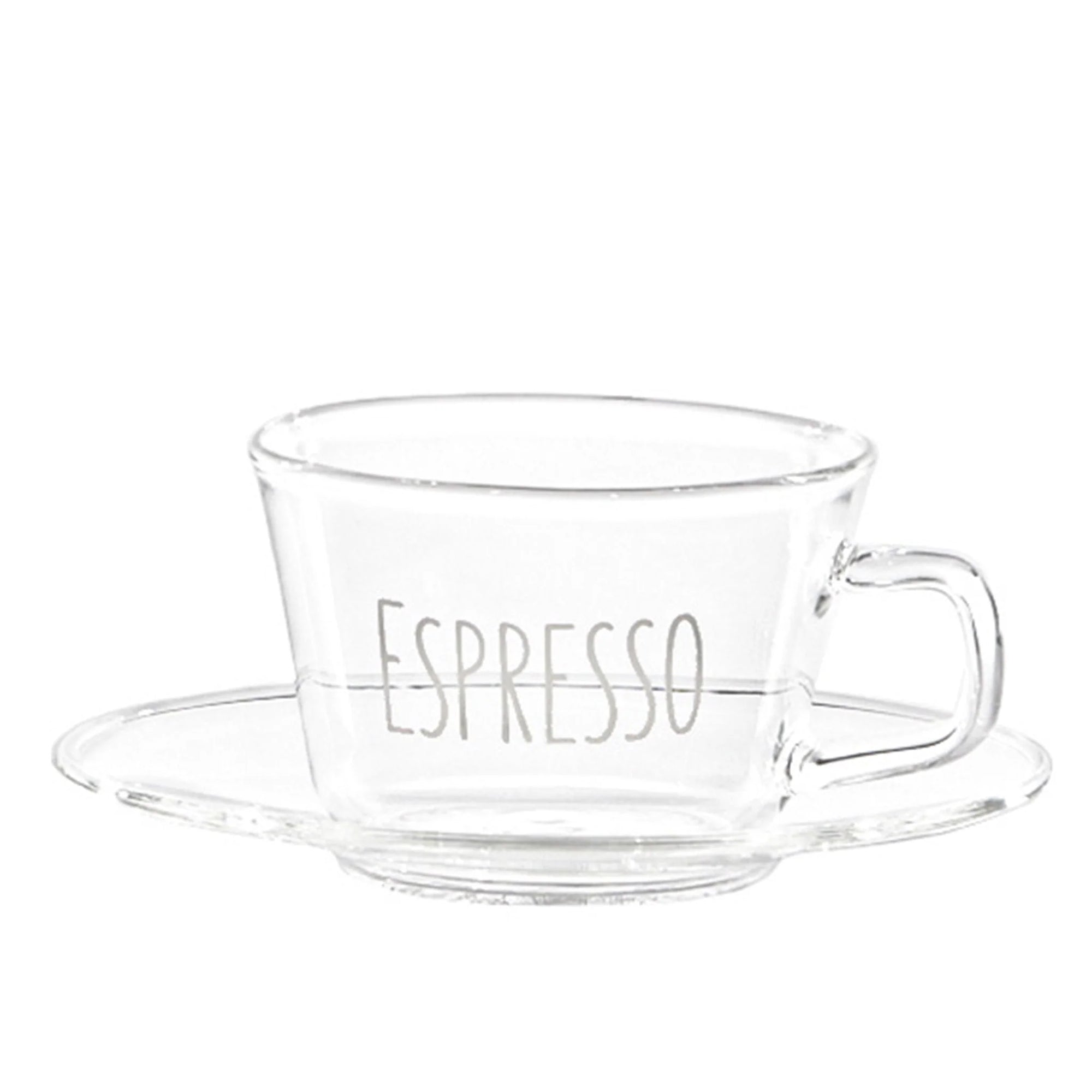 Set 2 tazze caffè espresso in vetro borosilicato decoro "Espresso" trasparente. Simple day