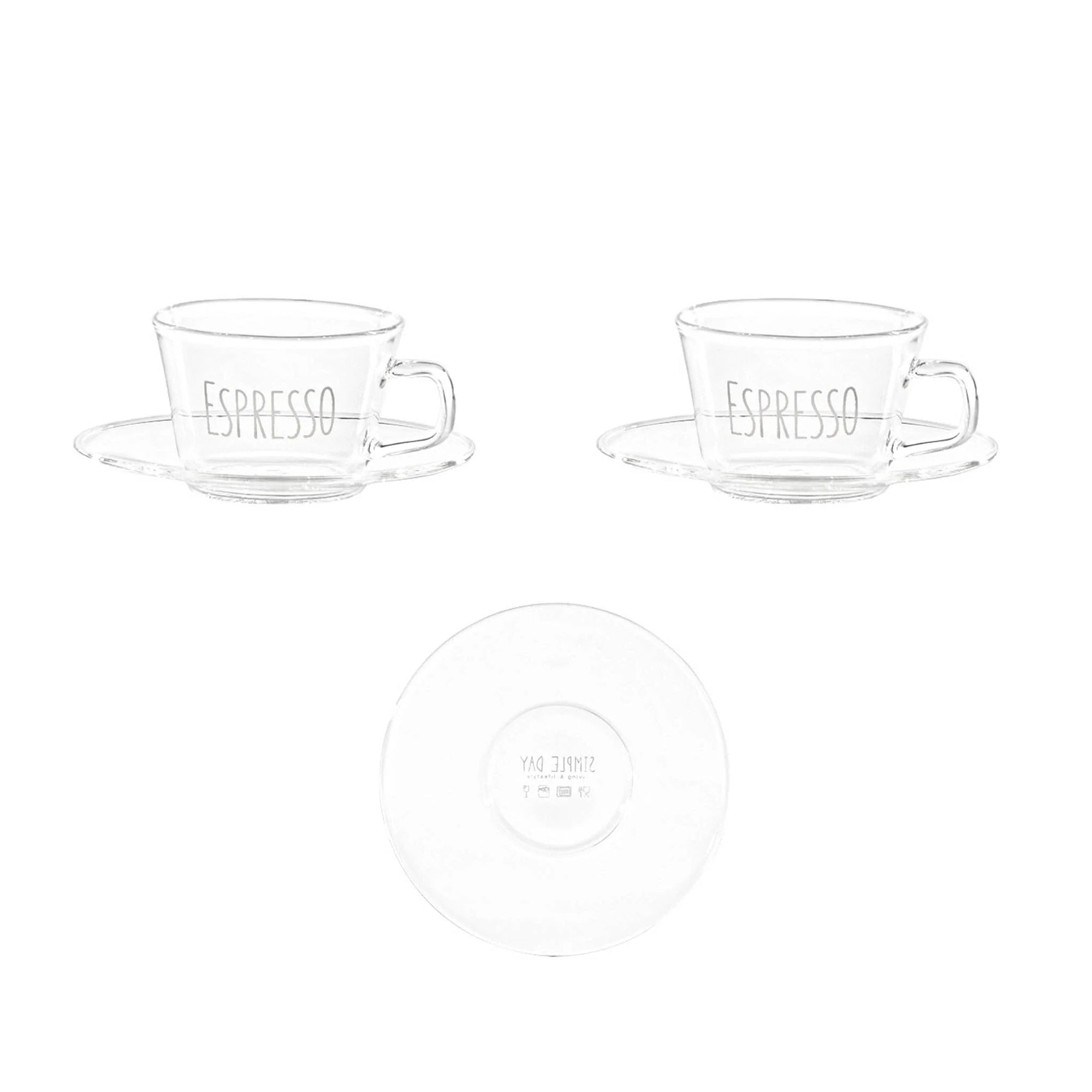 Set 2 tazze caffè espresso in vetro borosilicato decoro "Espresso" trasparente. Simple day