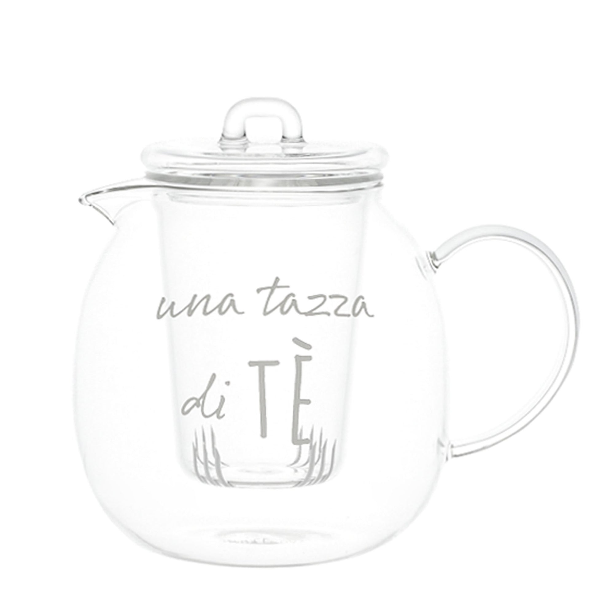 Teiera piccola con infusore decoro "Una tazza di tè", trasparente. Simple day