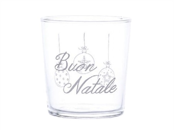 Set 6 bicchieri acqua decoro palline "Buon Natale", trasparente con scritta in bianco. Simple day