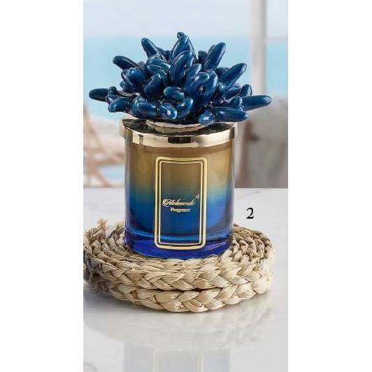 Candela grande 300 gr. con tappo anemone blu, bicolore, in porcellana Capodimonte. Melaverde