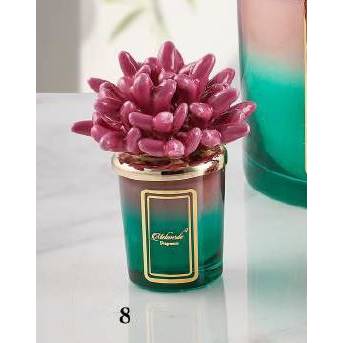 Candela piccola 100 gr. con tappo anemone fucsia, bicolore, in porcellana Capodimonte. Melaverde