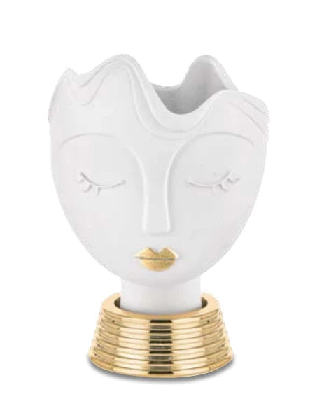 Vaso testa donna, misura piccola, H.13 cm. bianco e oro. Bongelli
