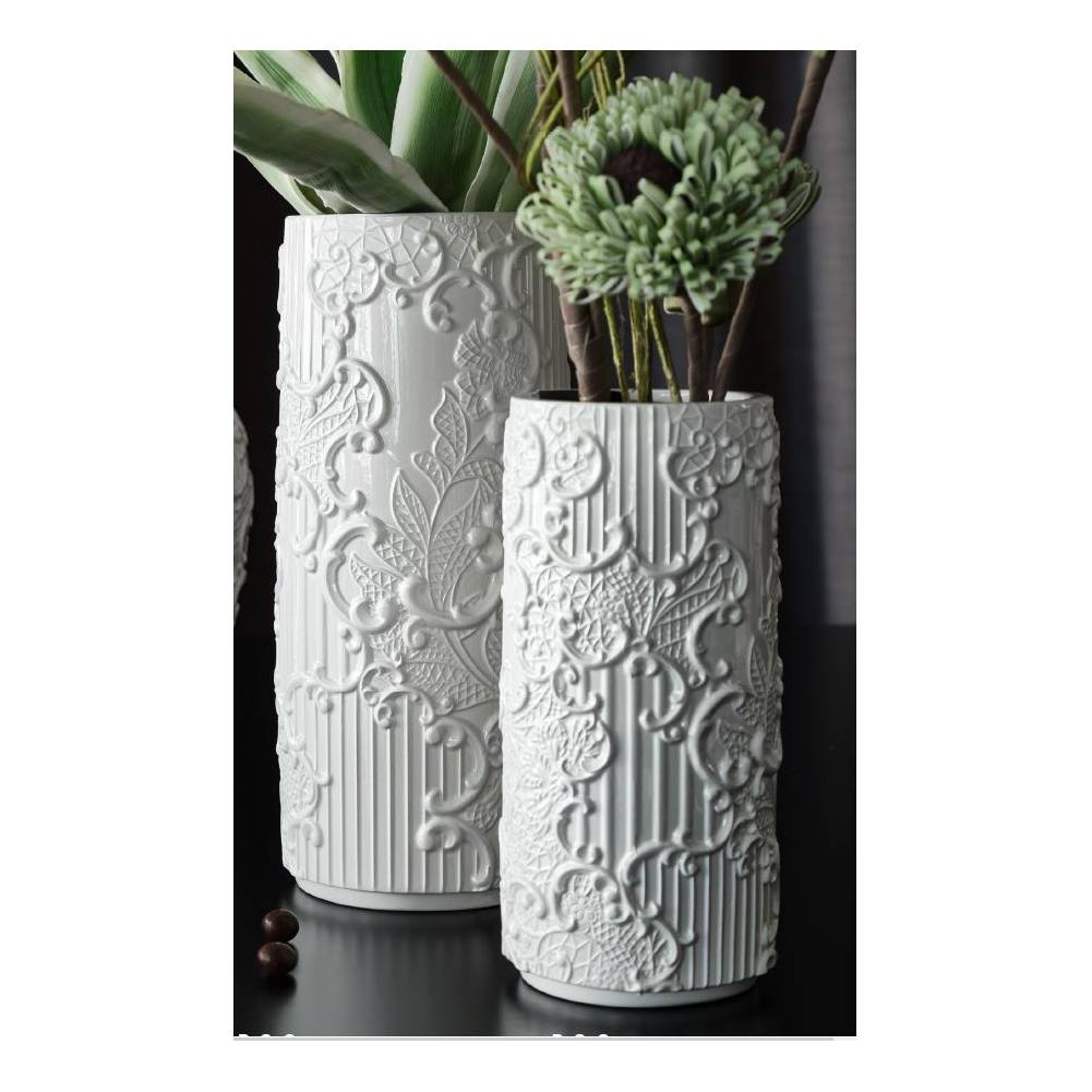 Vaso cilindrico in ceramica, Linea Dentelle, misura grande ø13,5 H.33 cm. Henriette