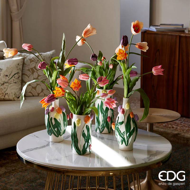 Tulipano Olis, bouquet da 3 tulipani, colore arancio sfumato, H. 48 cm. EDG