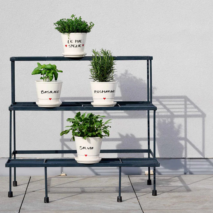 Vaso Salvia con sottovaso in gres decoro "Salvia" bianco con scritta in nero. Simple day