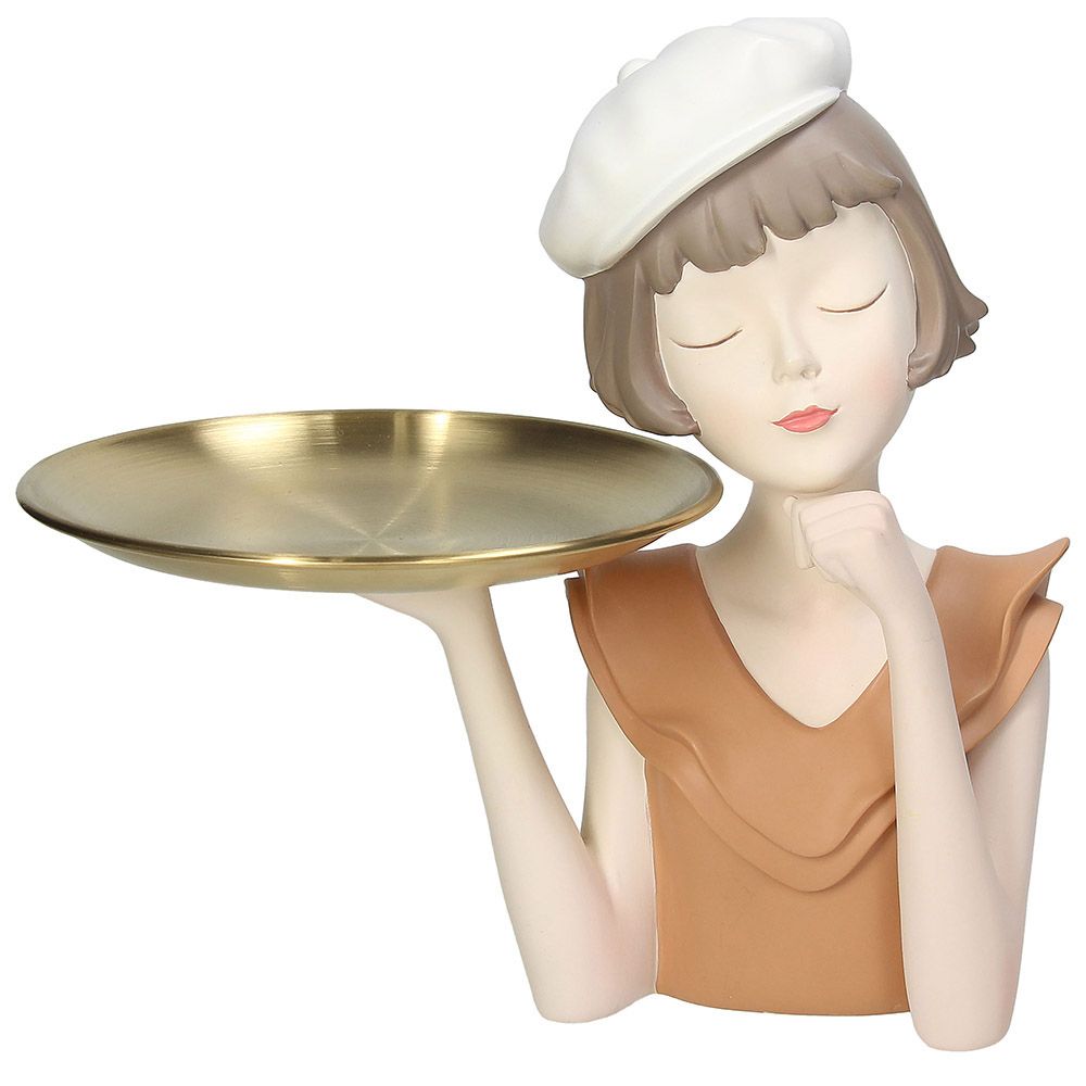 Statua Donna "Pina", in resina, colore vestito giallo e e vassoio oro. Tognana