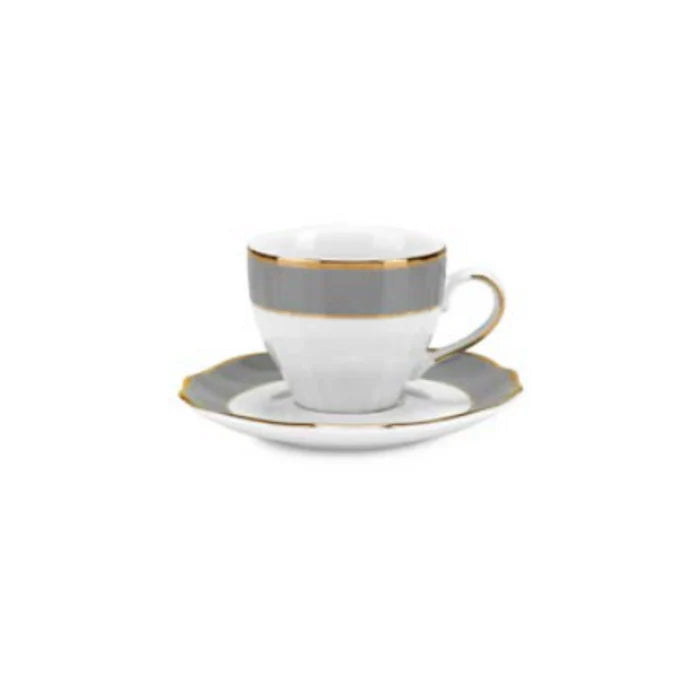 Set 6 Tazze caffè espresso con piattino Vivienne, colore grigio e filo oro. Fade