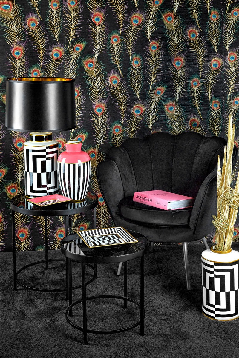 Svuotatasche rettangolare "Vogue", in Porcellana, colore bianco nero e rosa. Marca Fade